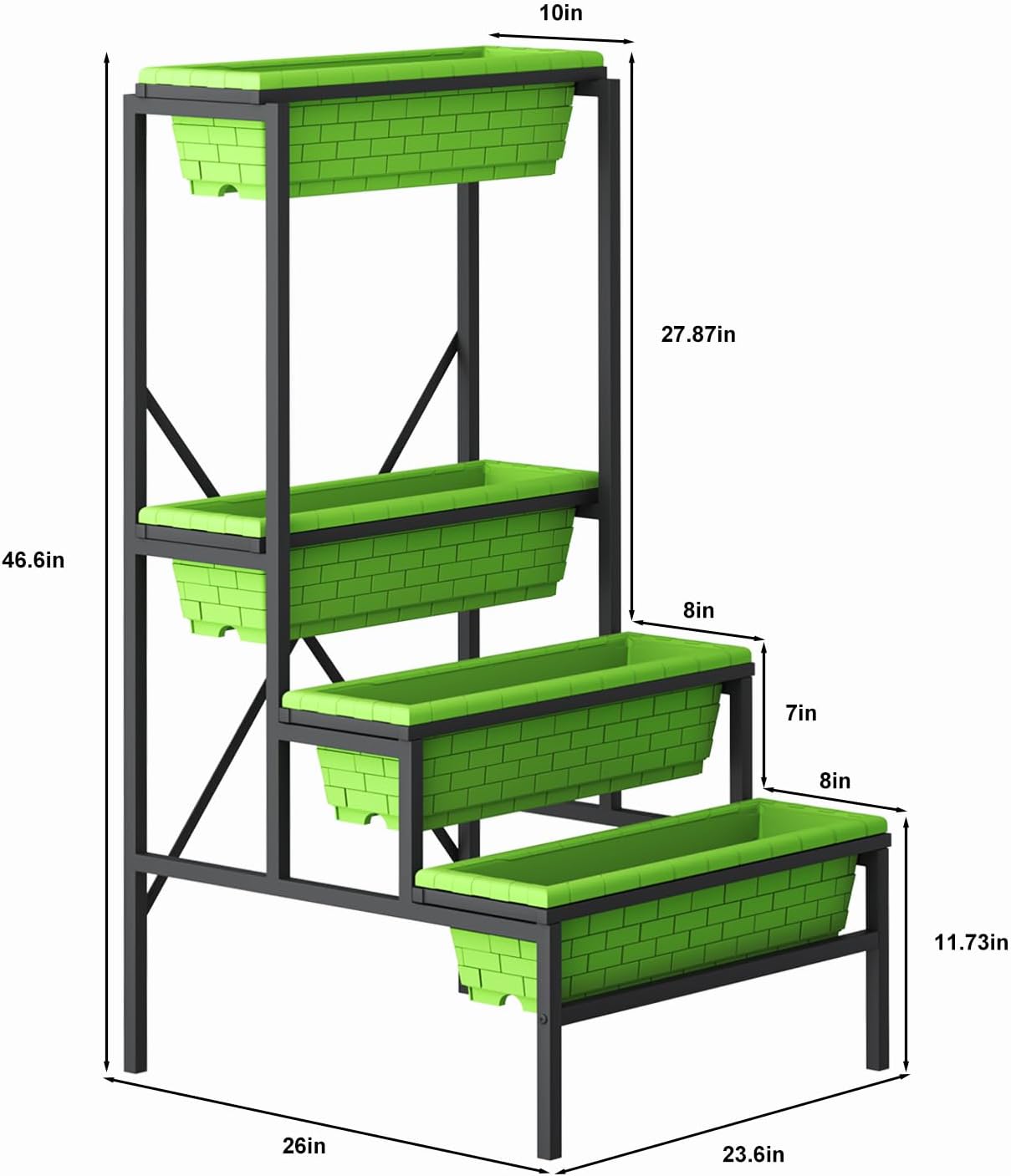 Cama de jardín elevada resistente de 4 niveles, 24 pulgadas de largo x 26 pulgadas de ancho x 47 pulgadas de alto, marco de soporte de metal con 4