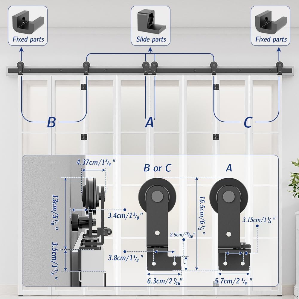 AONAYIOA Kit de riel de puerta corrediza plegable de granero de 6.6 pies79 pulgadas para interior de 8 puertas, resistente (puerta no incluida, kit
