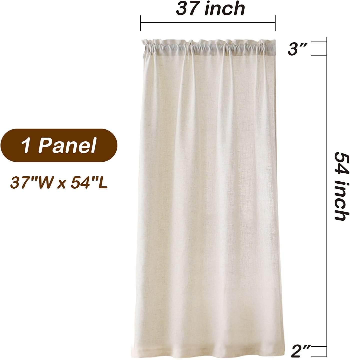 Valea Home Panel de cortinas de lino de 54 pulgadas de largo, con bolsillo para cortinero, cortinas crudas para dormitorio, sala de estar, paneles