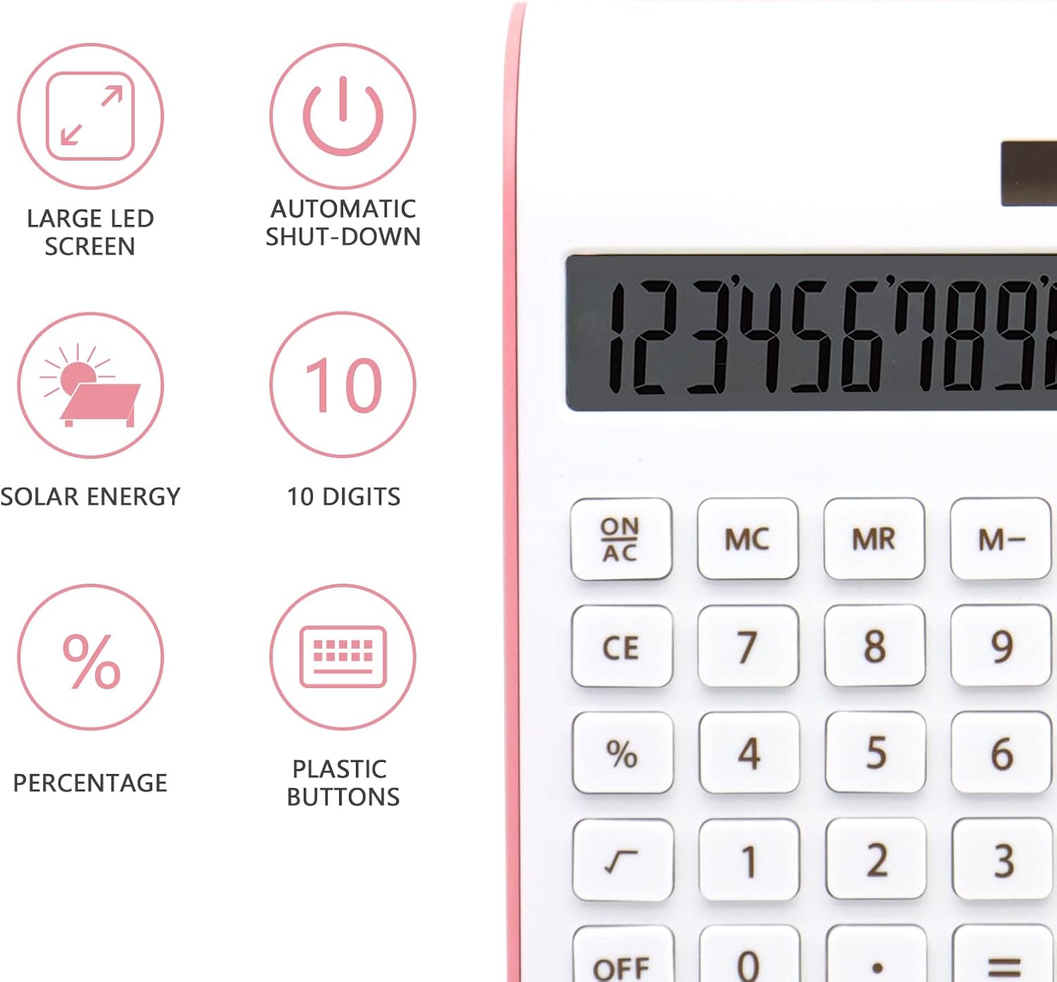 Calculadora rosa, suministros y accesorios de oficina UPIHO Pink, calculadora de oficina básica de batería solar de 10 dígitos, calculadora de