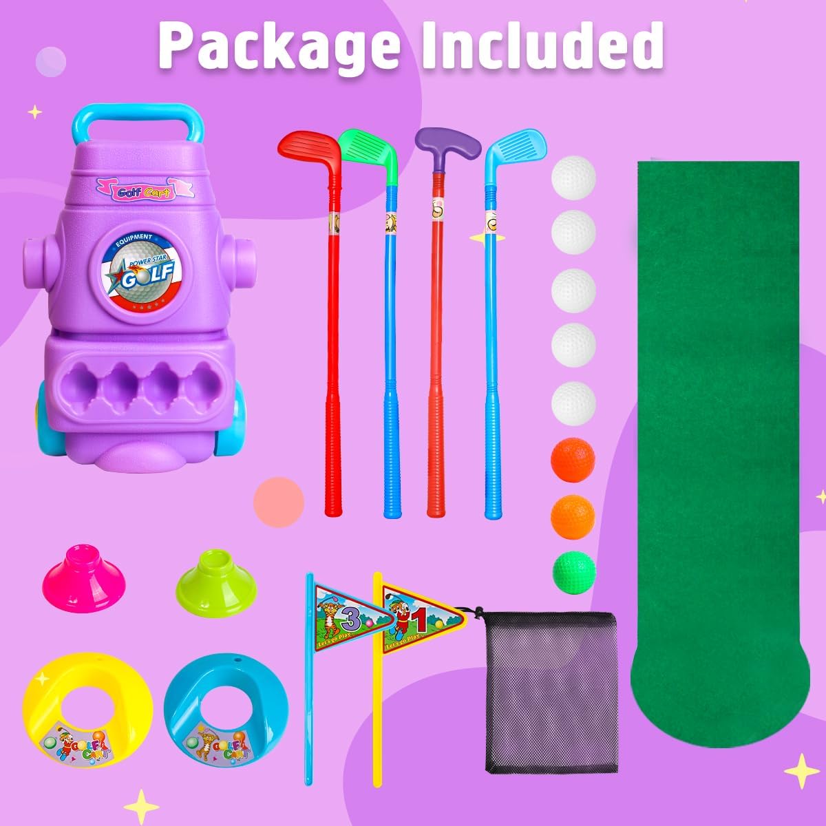 Meland Juego de palos de golf para niños, juego de pelota de golf para niños, juguetes deportivos, regalo para niños y niñas de 3, 4, 5, 6 años
