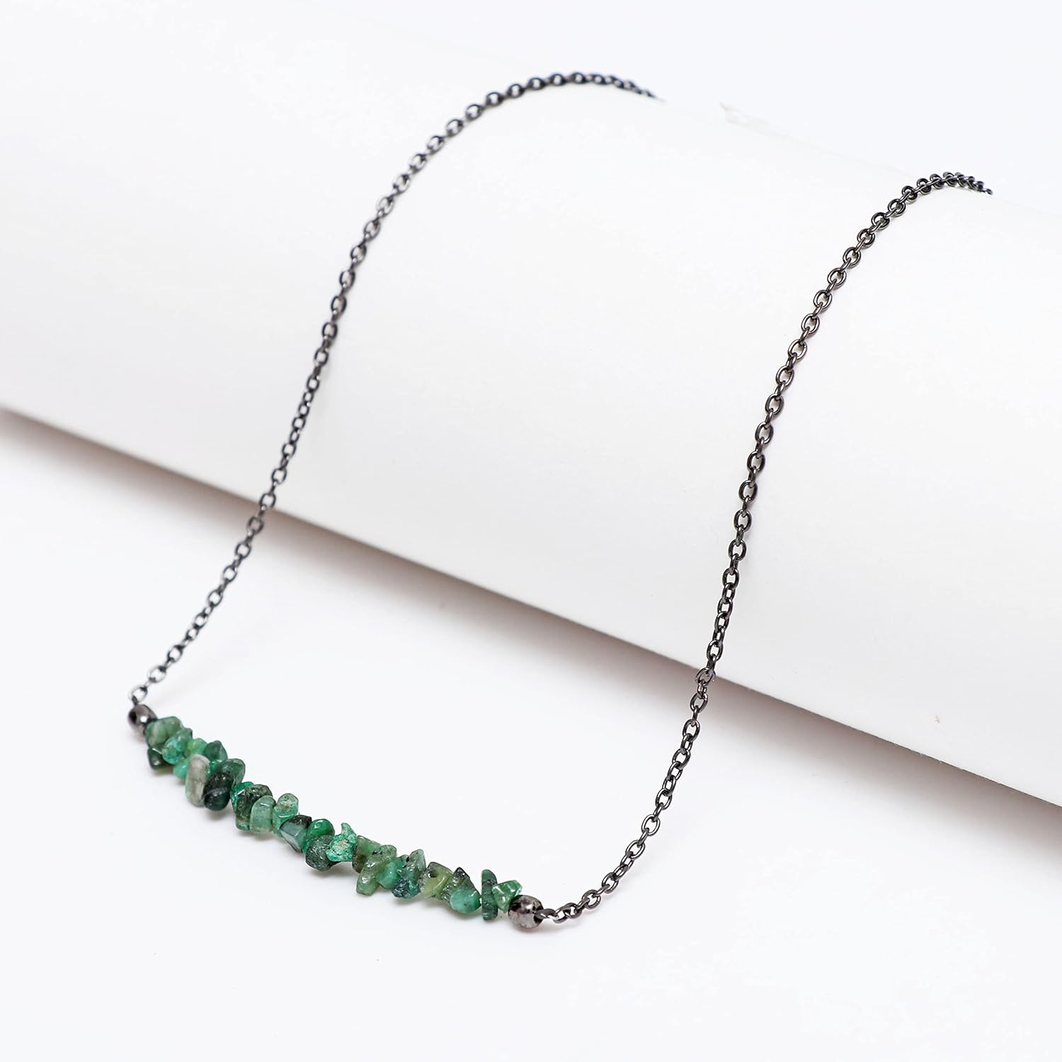 Gempires Natural Emerald Chips Bar Necklace, Energy Healing Crystals, Gift for Her, Gemstone Jewelry 18 inch (Emerald)