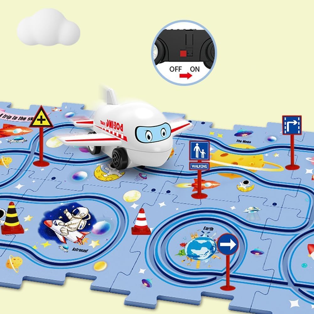 Juego de rompecabezas de coche de pista, carrito eléctrico de ensamblaje, vehículo de juguete y tablero de rompecabezas de montaje, regalos para