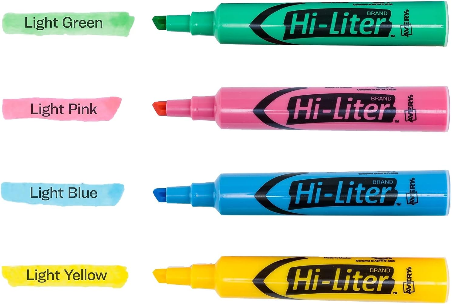 Avery 17752 HI-LITER Resaltador estilo escritorio, punta de cincel, colores surtidos, 4 unidades