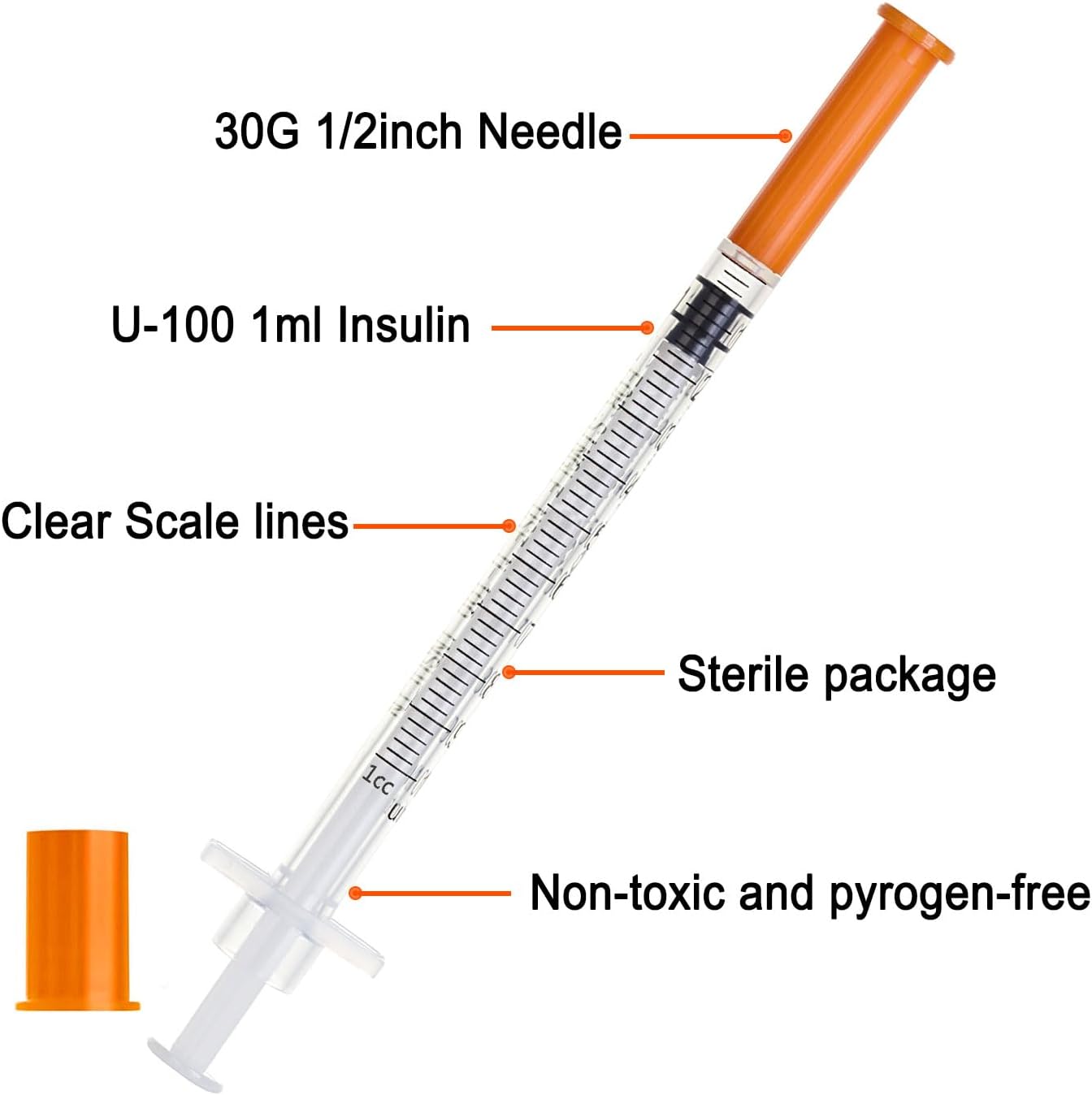 Jeringa desechable de suministros de laboratorio de 0.0 fl oz, aguja de 12 pulgada, envuelta individualmente (100 unidades)