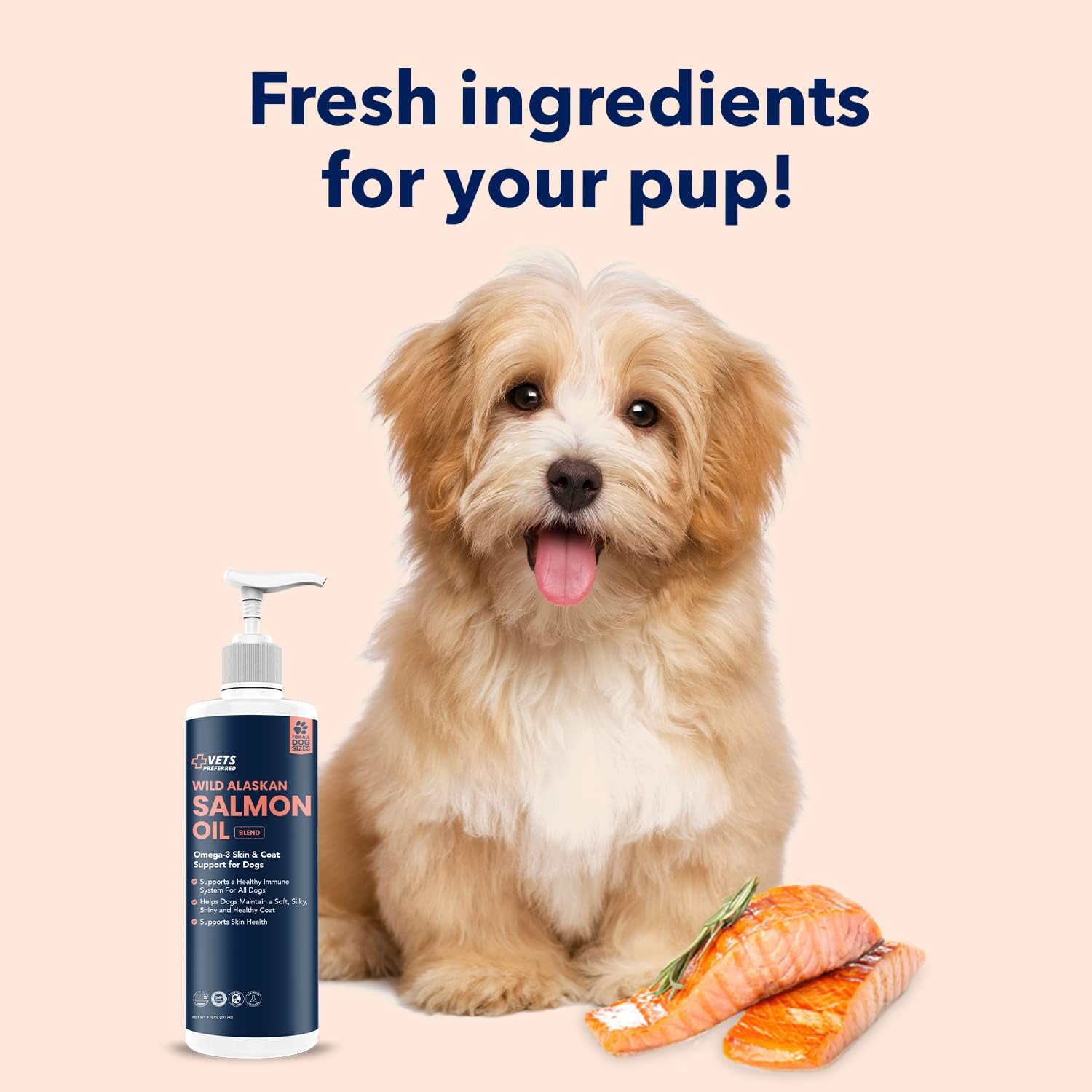 Vets Preferred Aceite de salmón salvaje de Alaska para perros, piel y pelaje, aceite de pescado Omega 3 de primera calidad para un pelaje saludable