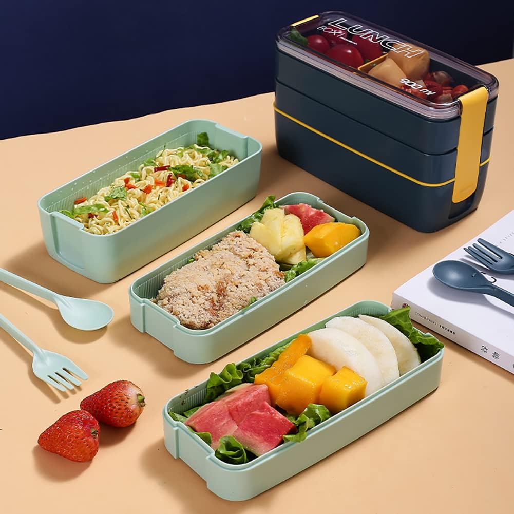 Iteryn Lonchera Bento Box, contenedores con compartimentos 3 en 1, popote de trigo, a prueba de fugas, ecológica, lonchera Bento para preparación de