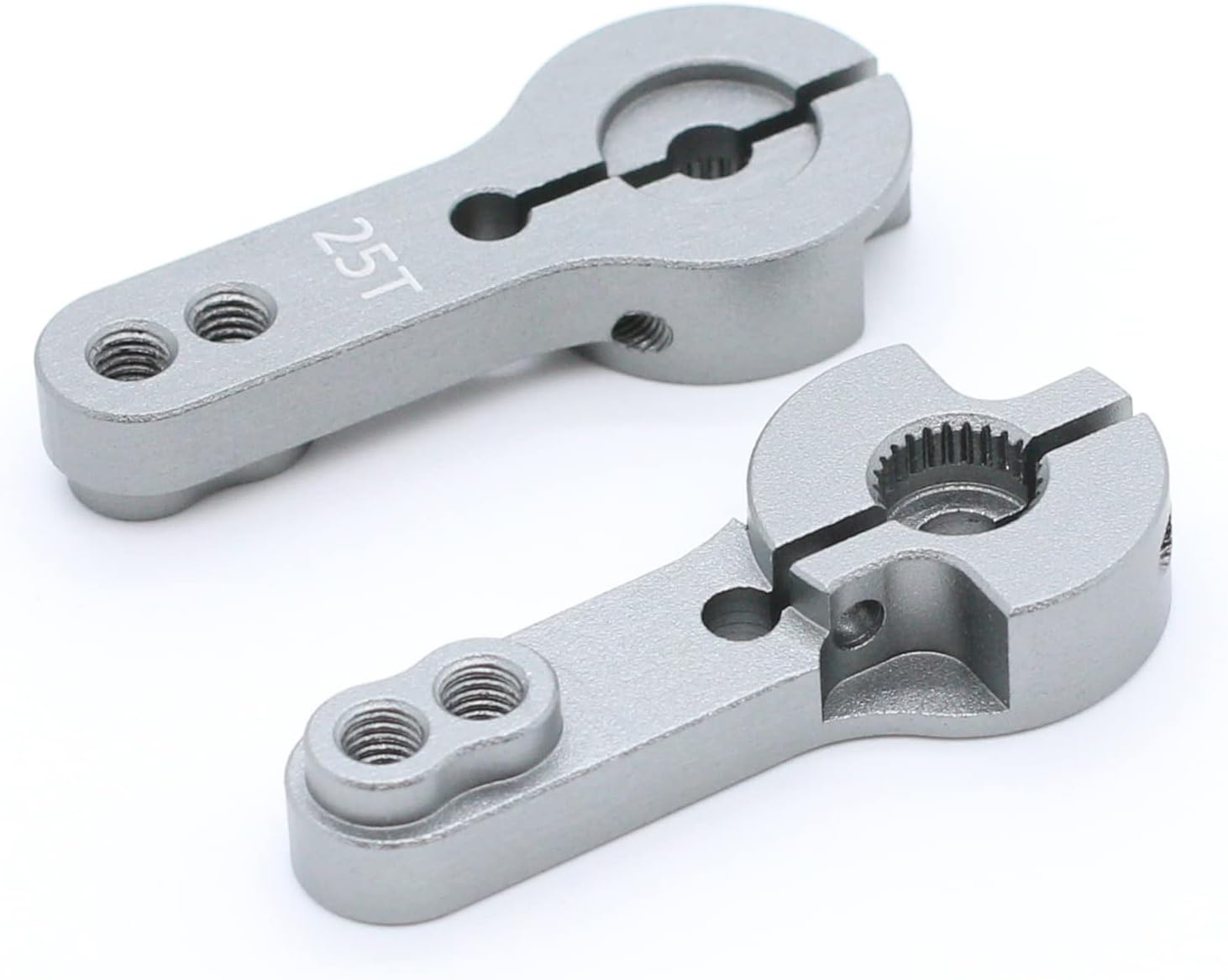 Paquete de 2 bocinas servo de aluminio 25T grises M3 hilos de brazo de dirección de metal, adecuado para servos de la serie SINCECAM para servos 25T