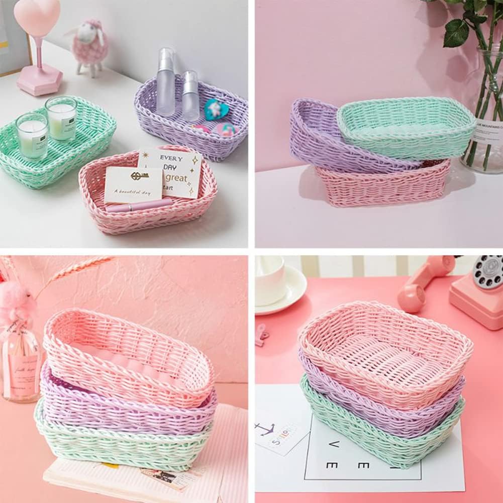 Cesta de ratán de imitación tejida con encaje, cesta de almacenamiento de ratán, cesta organizadora decorativa para dormitorio, baño, entrada,