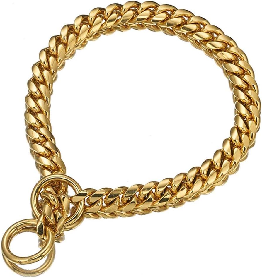 Aiyidi Collar de cadena de perro chapado en oro de 18 quilates de acero inoxidable de 0.394 in, 0.472 in, 0.591 in, 0.709 in, collar de eslabones