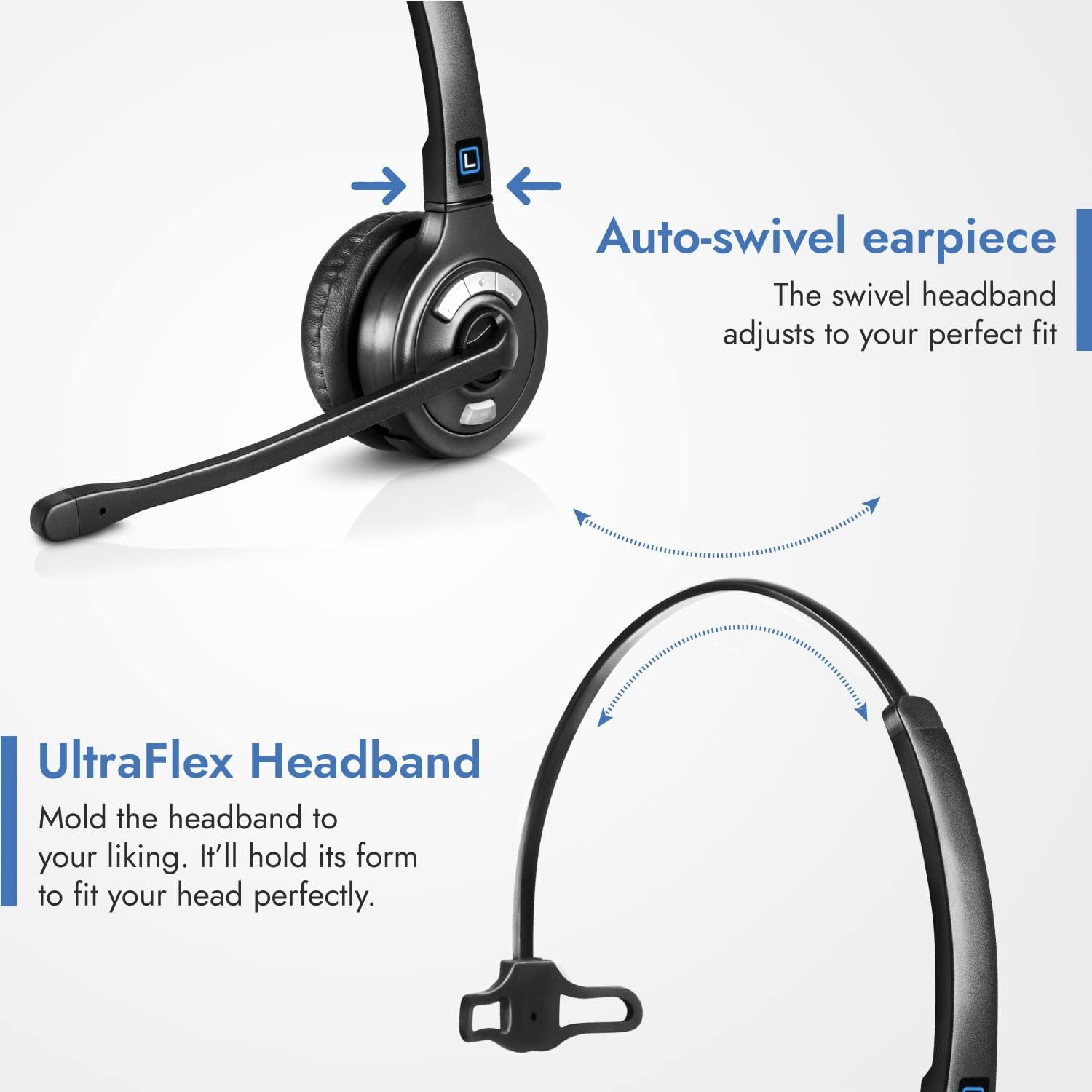 LH370 Auriculares inalámbricos de oficina 3 en 1 con micrófono – Computadora, teléfono y teléfono celular – Garantía de 5 años – Oreja única