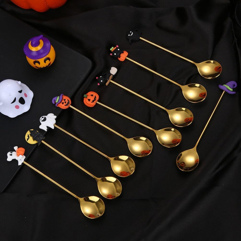 Cucharas de Halloween, 6 cucharas de Halloween, sombrero de bruja de calabaza, cucharas de fantasma, cuchara de postre, cuchara de café, cuchara de