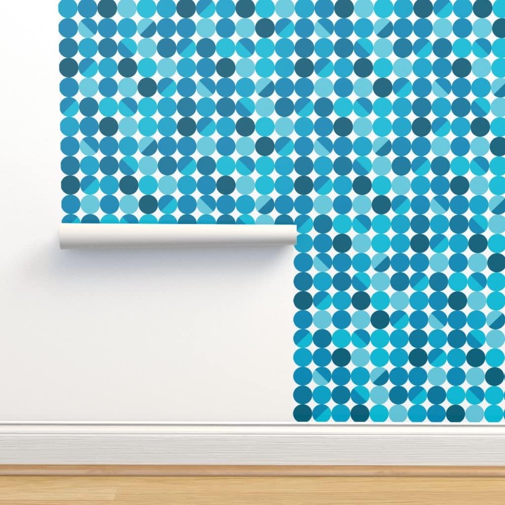 Spoonflower Peel & Stick Wallpaper Swatch – Blue Moon White Retro Circles Midcentury Modern Cool Lampshade Custom Removable Wallpaper