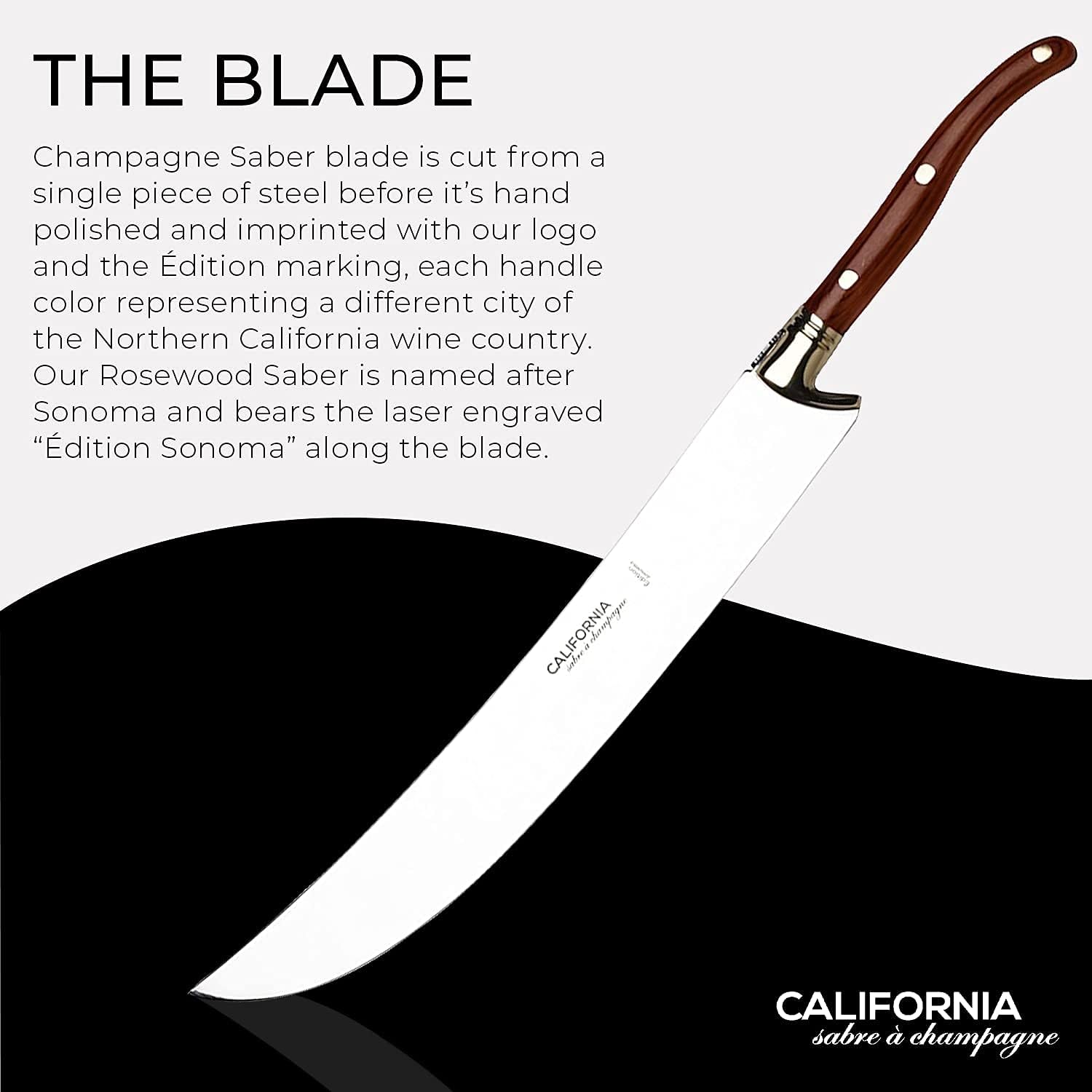 California Champagne Saber Company – Palisandro – Espada hecha a mano en estilo francés Laguiole – Empaquetada en elegante caja de madera de roble –