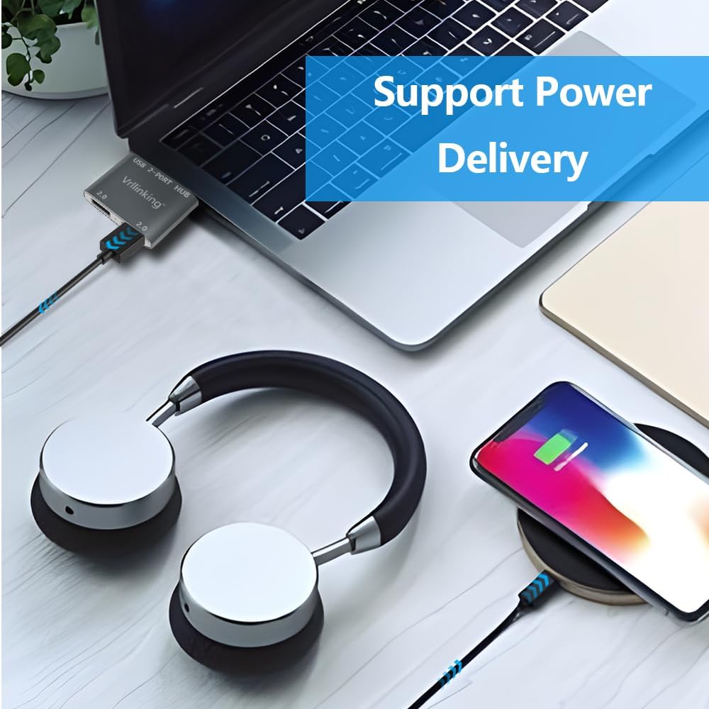 Hub USB, 2 puertos USB 2.0 Hub para portátil, 2 puertos USB Splitter USB Expander para iMac Pro, MacBook Air, Mac MiniPro, WindowsNotebook PC,