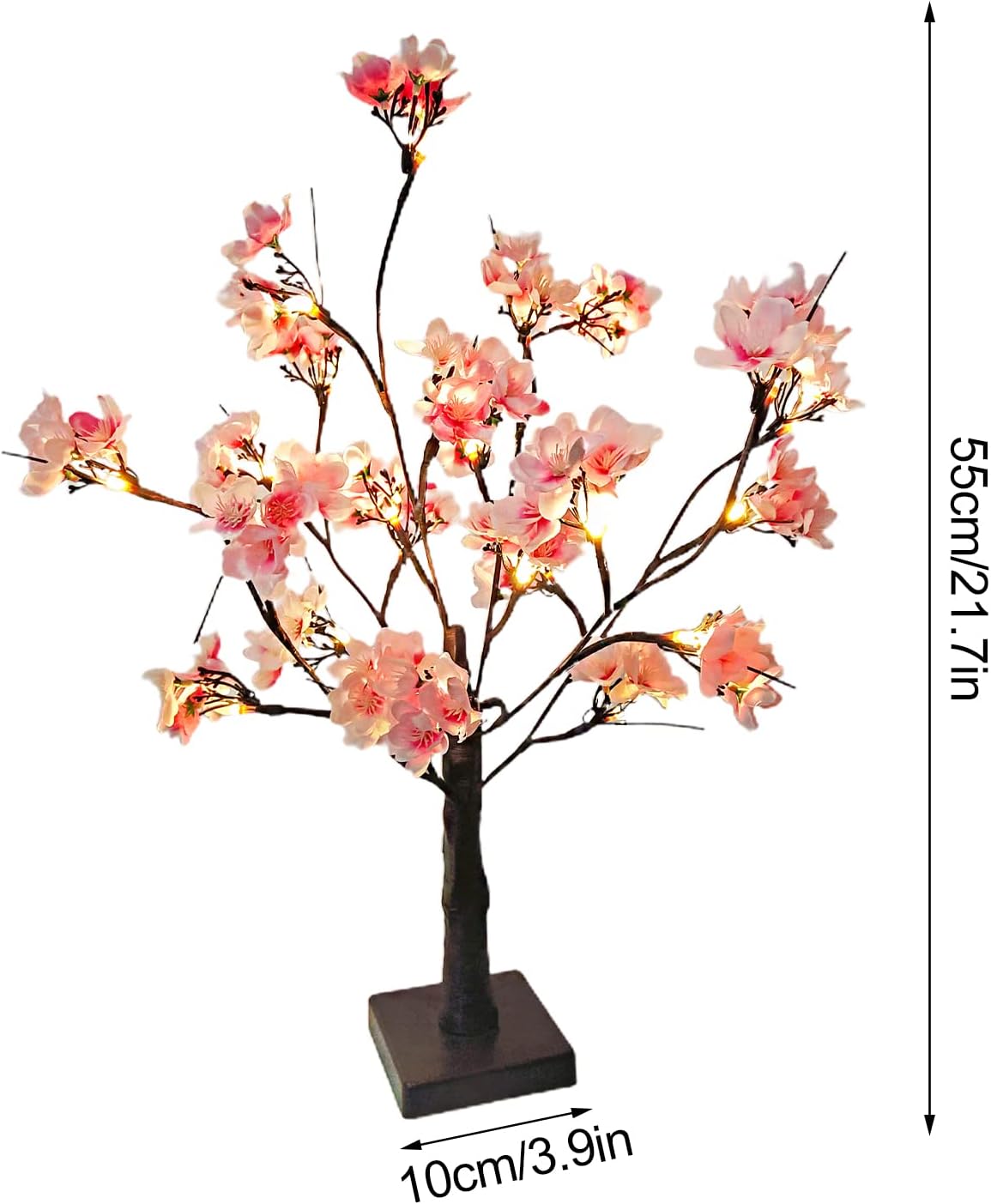 Mokylor Árbol de cerezo iluminado, 21.7 pulgadas, 24 luces LED artificiales de mesa de cerezo bonsái, funciona con pilas, decoración de árbol de