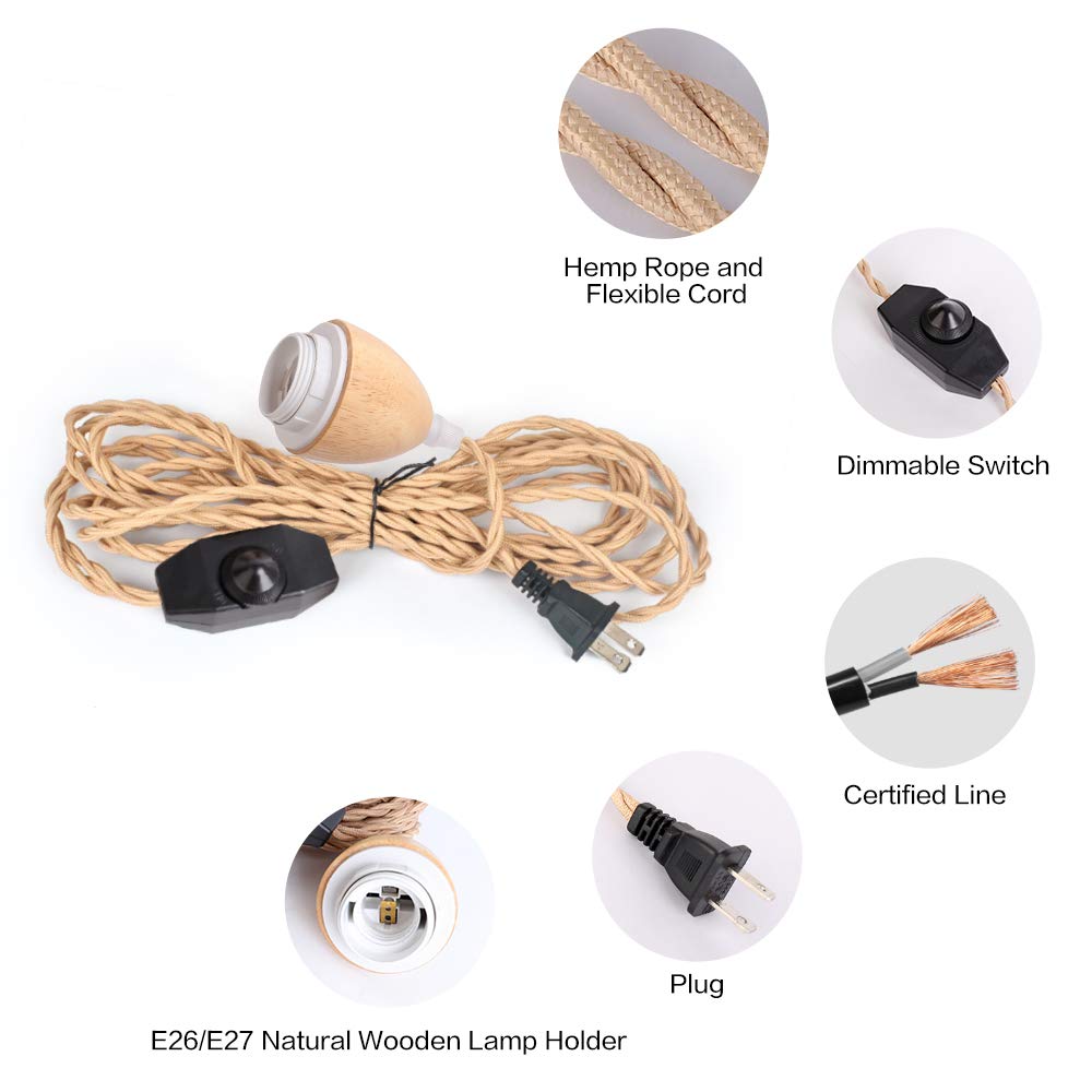 Arturesthome Cable de luz colgante, kit de luz colgante de 32.8 pies con interruptor regulable, cable de lámpara vintage con enchufe de luces