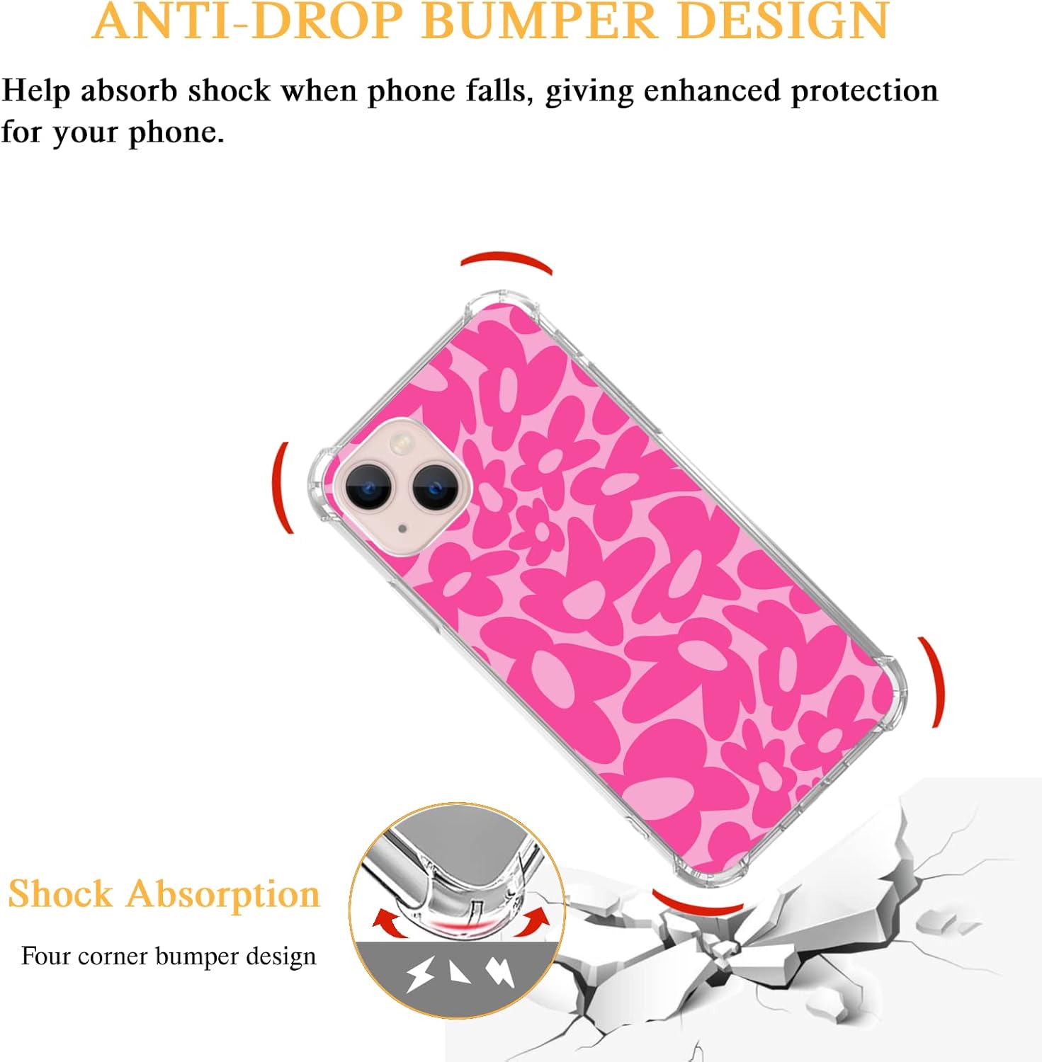 Lemifelgby Y2k – Funda protectora de TPU para iPhone 15 Plus, diseño de margaritas, color rosa