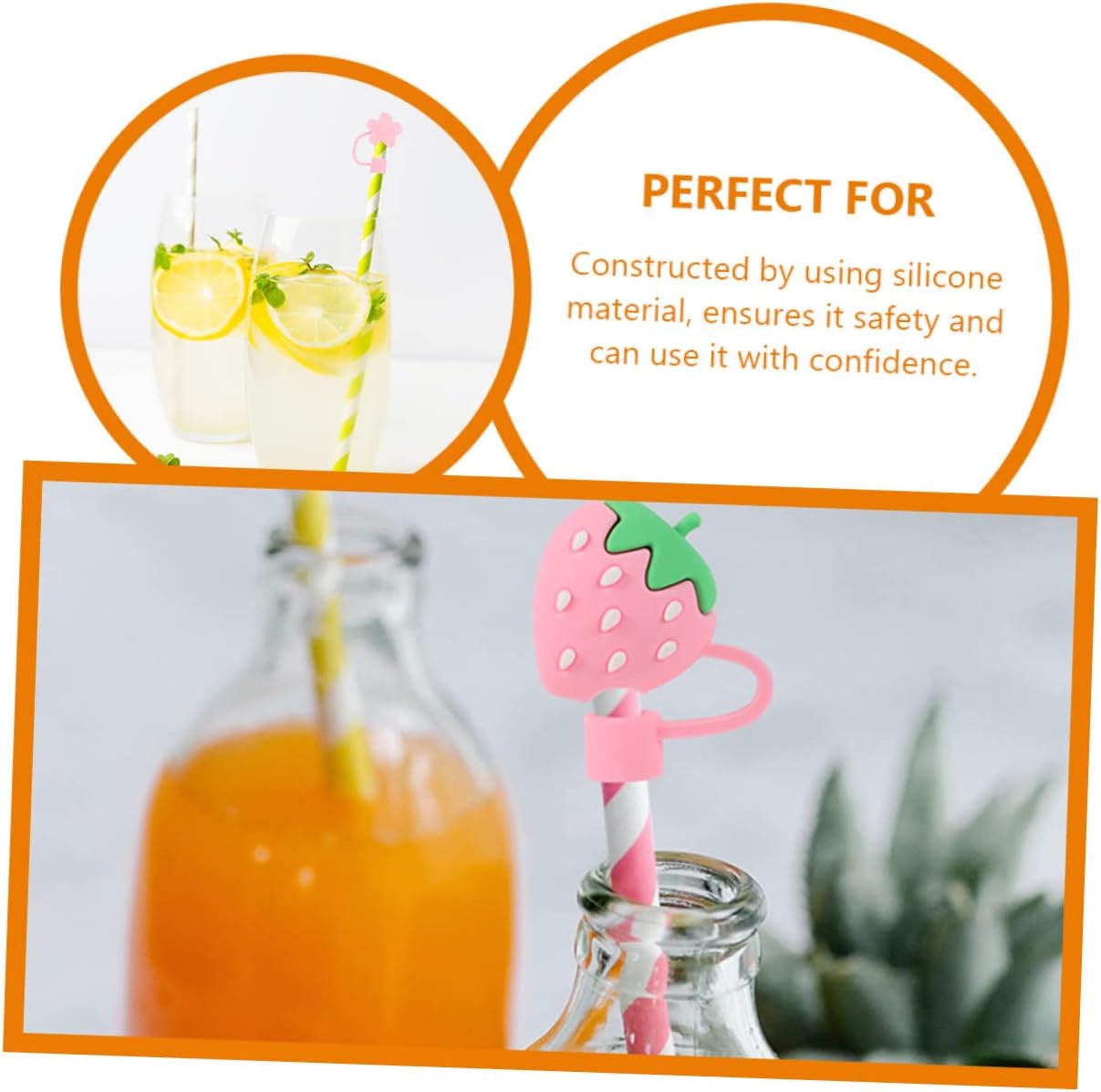 STOBOK 8 piezas de silicona para muñecas, pajitas de fresa, accesorios de fresa, flores de cerezo rosa, accesorios de gel de sílice