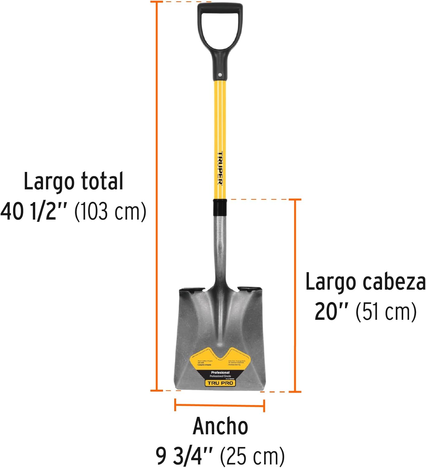 TRUPER PCY-F – Palas de punta cuadrada con mango en D de fibra de vidrio de 40 34 pulgadas (40.9in)