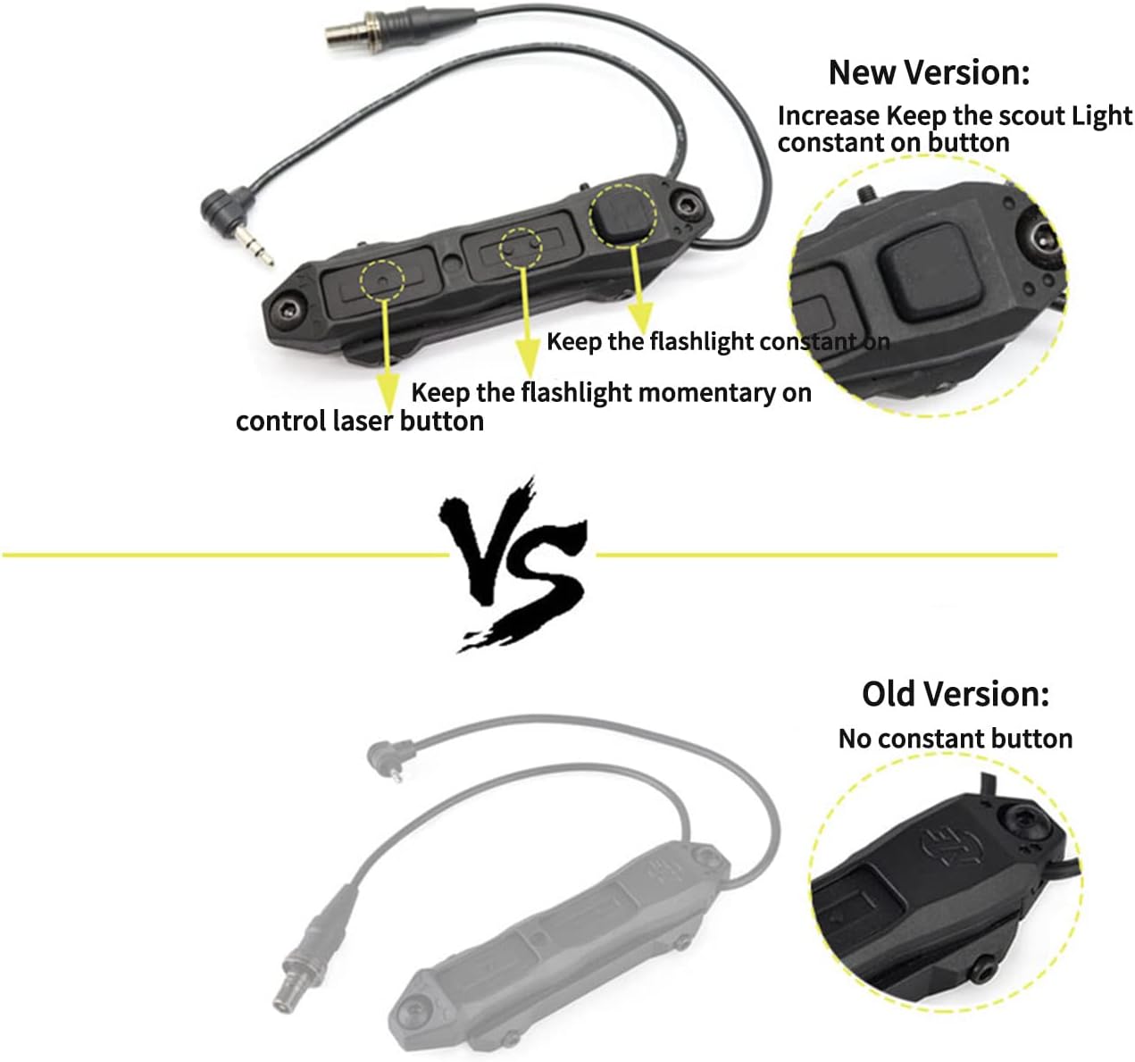 Conjunto de interruptor de presión de doble cinta para luces de armas de luz Scout y interruptor de presión remoto dual de enchufe láser (enchufe