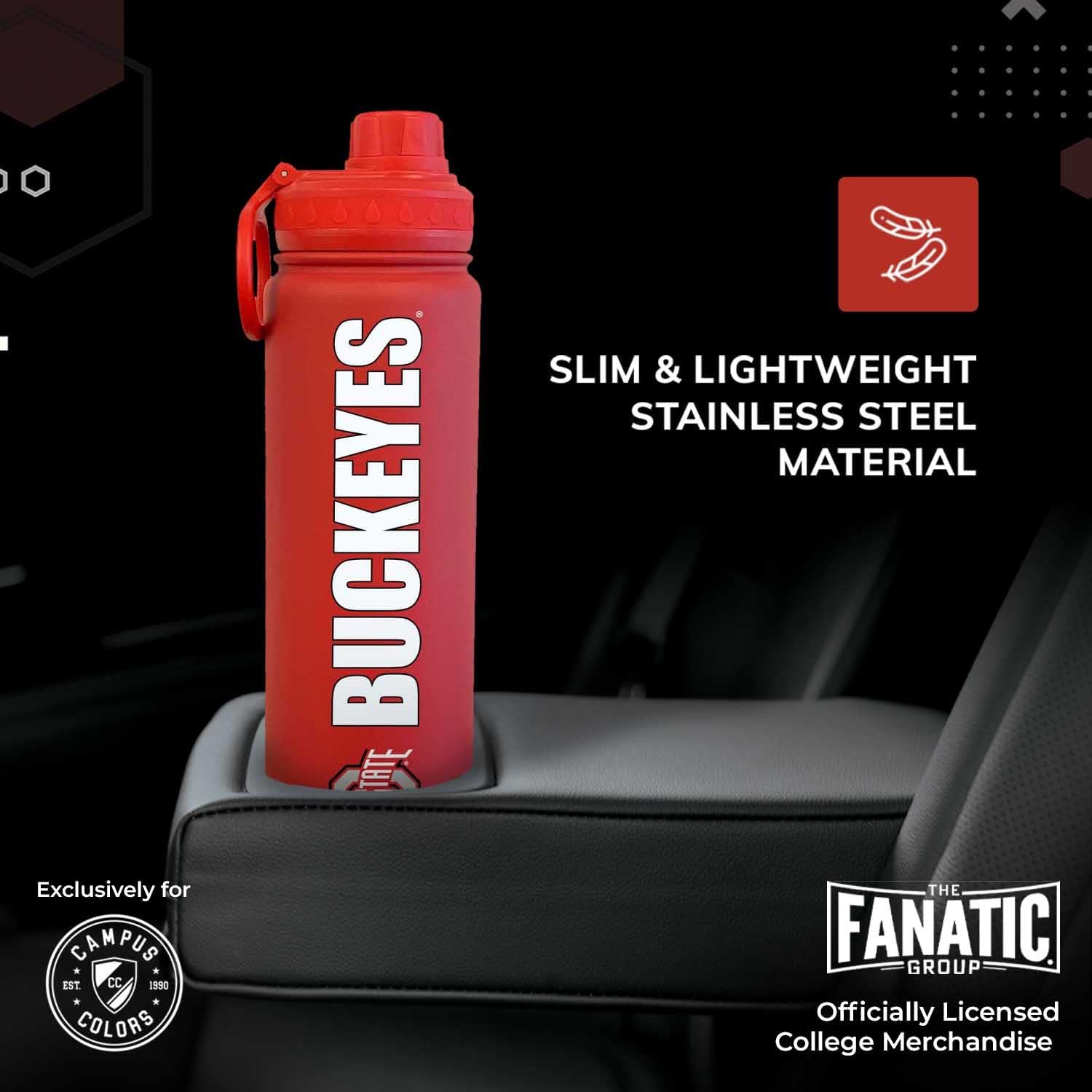 Campus Colors Botella de agua de acero inoxidable de la NCAA, tapa giratoria, 24 onzas, clip de transporte, mantiene tus bebidas calientes o frías