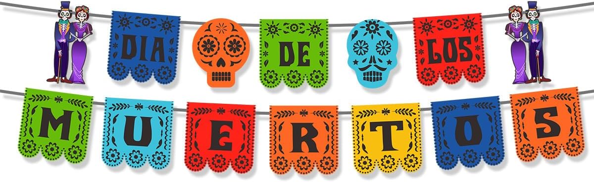 29 unidades de Día de los Muertos Papel Picado Banner Halloween Calavera de Azúcar Pancarta de papel colorido Dia De Los Muertos guirnalda para