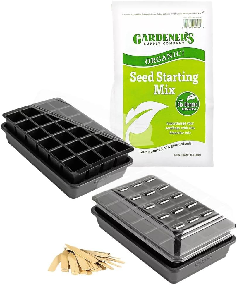 Gardeners Supply Company – Juego de iniciación de semillas  Mini kit de jardinería de invernadero orgánico de riego automático GrowEase con mezcla