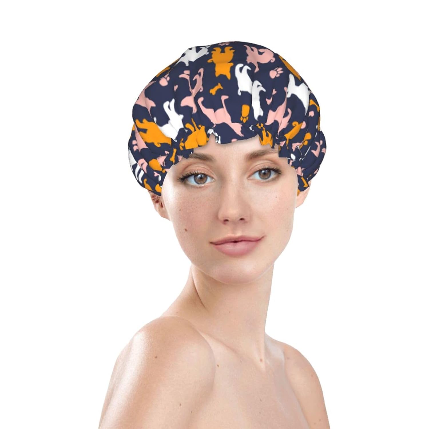 Dog Shower Cap Reusable Waterproof,Shower Caps For Women With Double Hair Caps,Bathing Cap Hair Cap For Shower