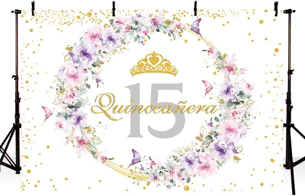 SENDY Telón de fondo de quinceañera de 10 x 7 pies para niña, México, 15 años, suministros de fiesta de cumpleaños para niñas, fondos de fotografía,