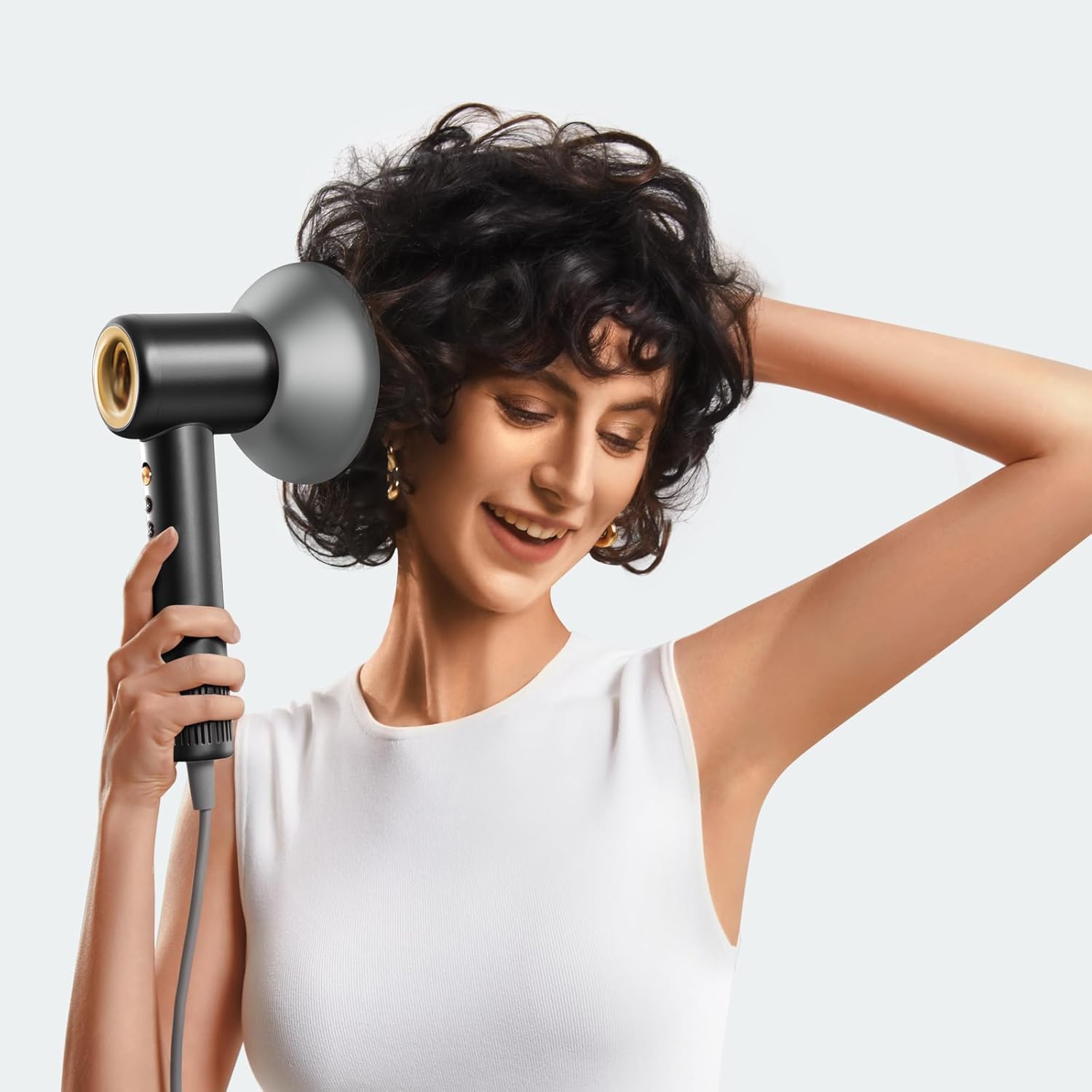 Difusor para secador de pelo SuperFlow1, difusor magnético para cabello rizado u ondulado, rotación de 360, plateado