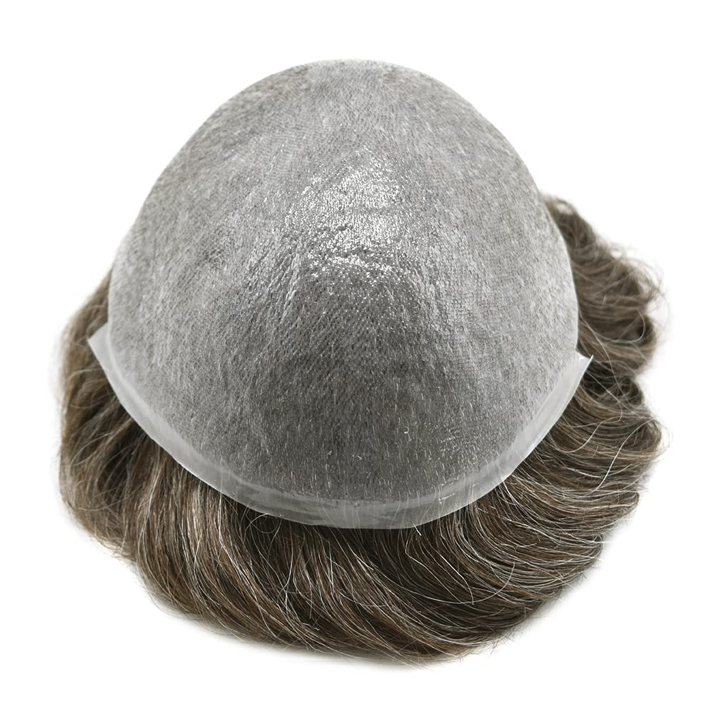 Cabello humano para hombres, tupé, piezas de cabello humano europeo, todo en V, artesanía, 0.002 in, piel fina, sistemas de reemplazo de cabello