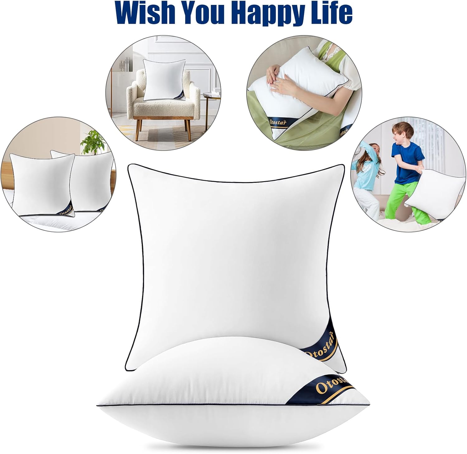 OTOSTAR Insertos de almohada de 20 x 20 pulgadas, almohadas decorativas con funda de algodón 100 % algodón, almohadas cuadradas para sofá, cama,