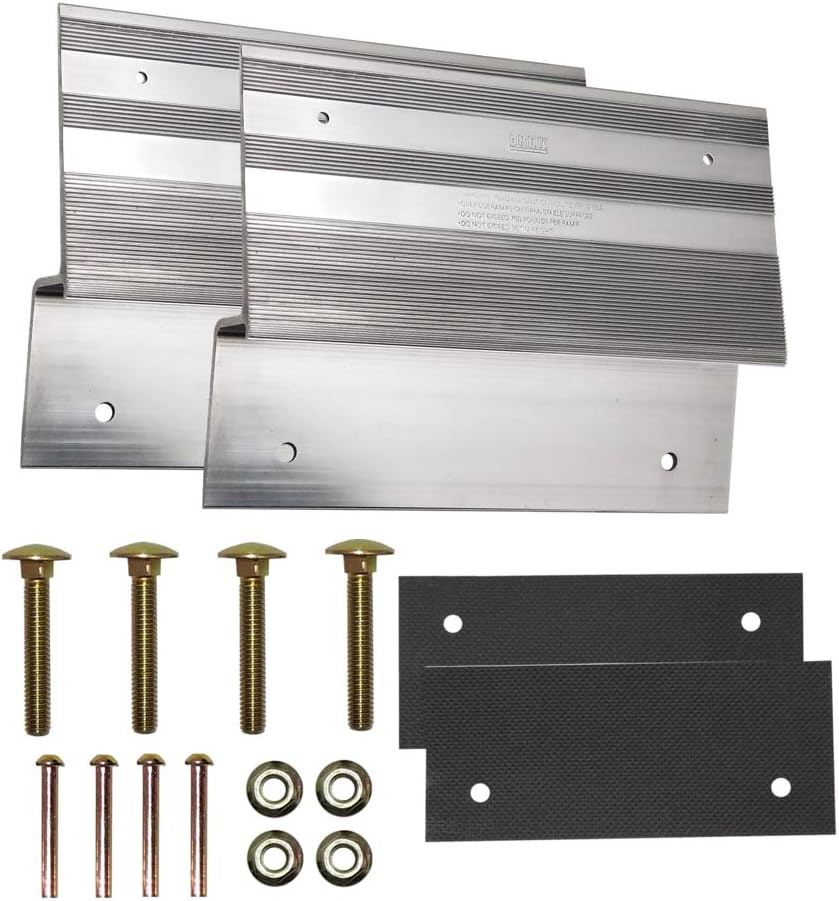 bROK Kit de rampa de aluminio de 12″ para tablones de 2″ x 12″ con almohadillas a prueba de arañazos de ancho completo. Crea rampas universales de