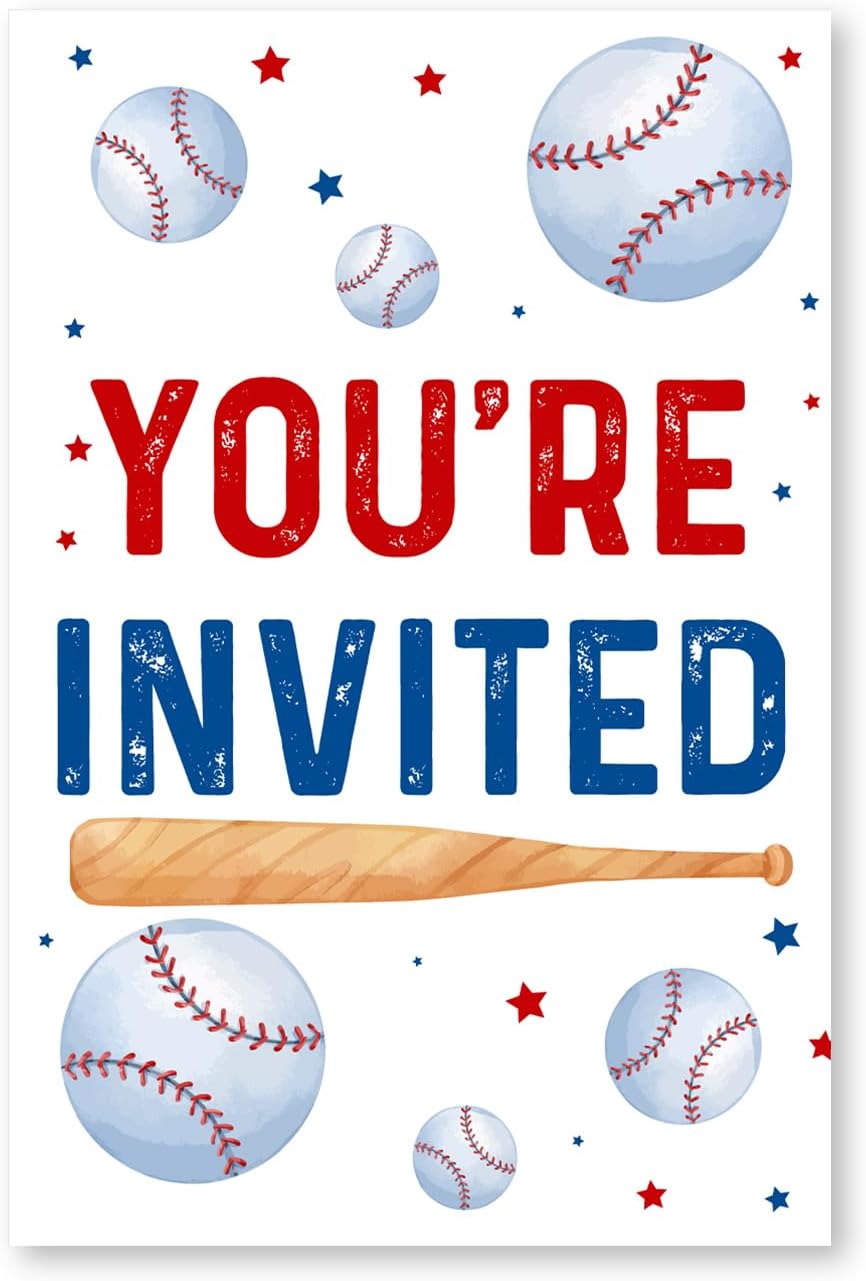 Invitaciones de béisbol para fiesta de primer cumpleaños con sobres, juego de 20 acuarelas deportivas de béisbol, invitaciones de primer cumpleaños,
