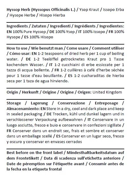Hierba de hisopo (Hyssopus officinalis L.) – Health Embassy – 100% Natural (1.76 oz)