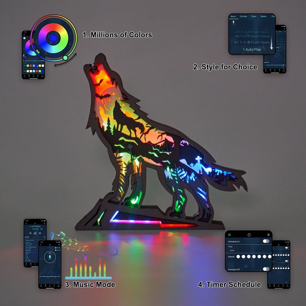 Luz de noche LED de madera 3D tallada con animales, lámpara tallada en madera, decoración del festival, decoración del hogar, escritorio, mesa, sala