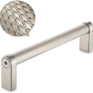 KOOFIZO Tirador moleteado para gabinete, manija de muebles de níquel cepillado, distancia entre tornillos de 5 pulgadas, paquete de 5 unidades P22 KOOFIZO Tirador moleteado para gabinete, manija de muebles de níquel cepillado, distancia entre tornillos de 5 pulgadas, paquete de 5 unidades P22