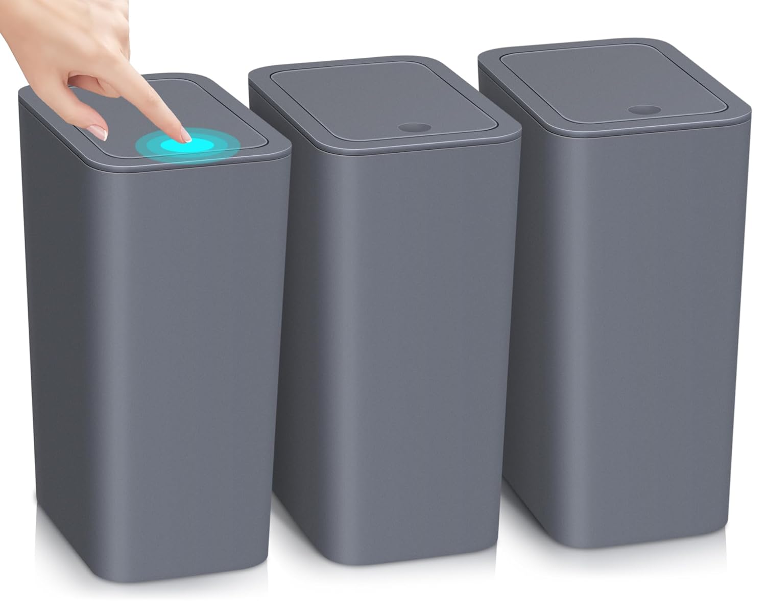 Paquete de 3 cubos de basura pequeños para baño con tapa, papelera delgada de 10 litros2.6 galones con tapa desplegable para dormitorio, oficina,