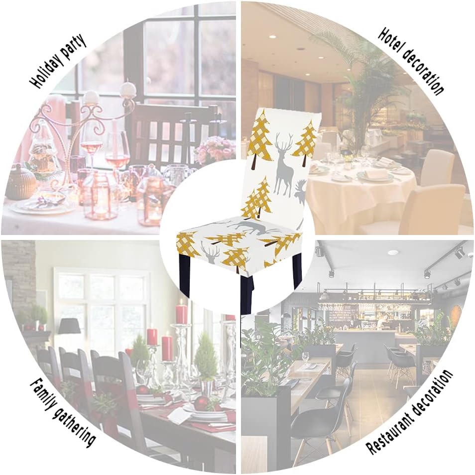 Fundas para sillas de comedor navideñas, 6 piezas, elásticas estampadas, fundas de asiento para decoración de vacaciones, fiestas, cocina, comedor