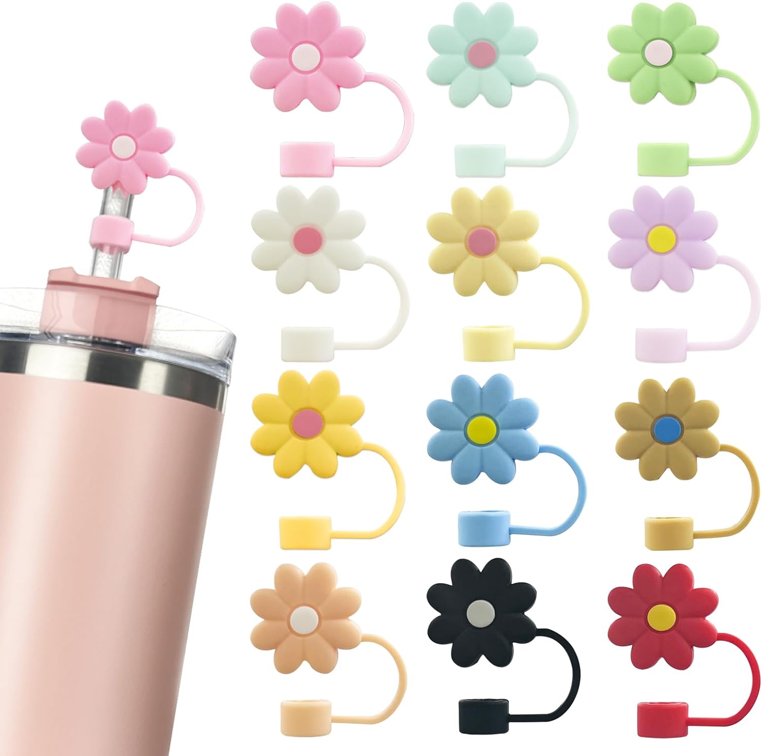 12 fundas de silicona para popotes compatibles con Stanley de 30 y 40 onzas, 0.394 in (2564 pulgadas), bonitas tapas de popote a prueba de polvo