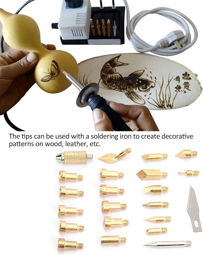 Punta de pluma de soldador, 22 puntas de latón para soldar, punta de pluma de combustión de madera, herramienta de soldadura pirográfica de 60 W,