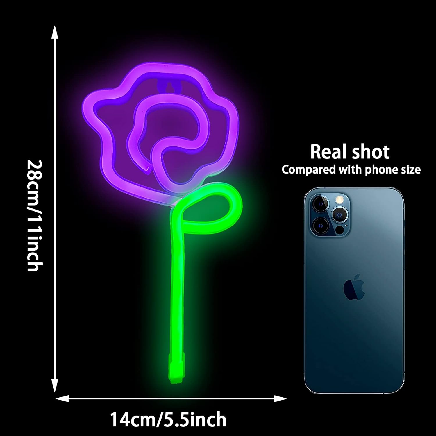 ENUOLI Letreros de neón, luz de neón de flores de rosa, decoración de pared, luz nocturna alimentada por batería o USB, para dormitorio, fiesta,