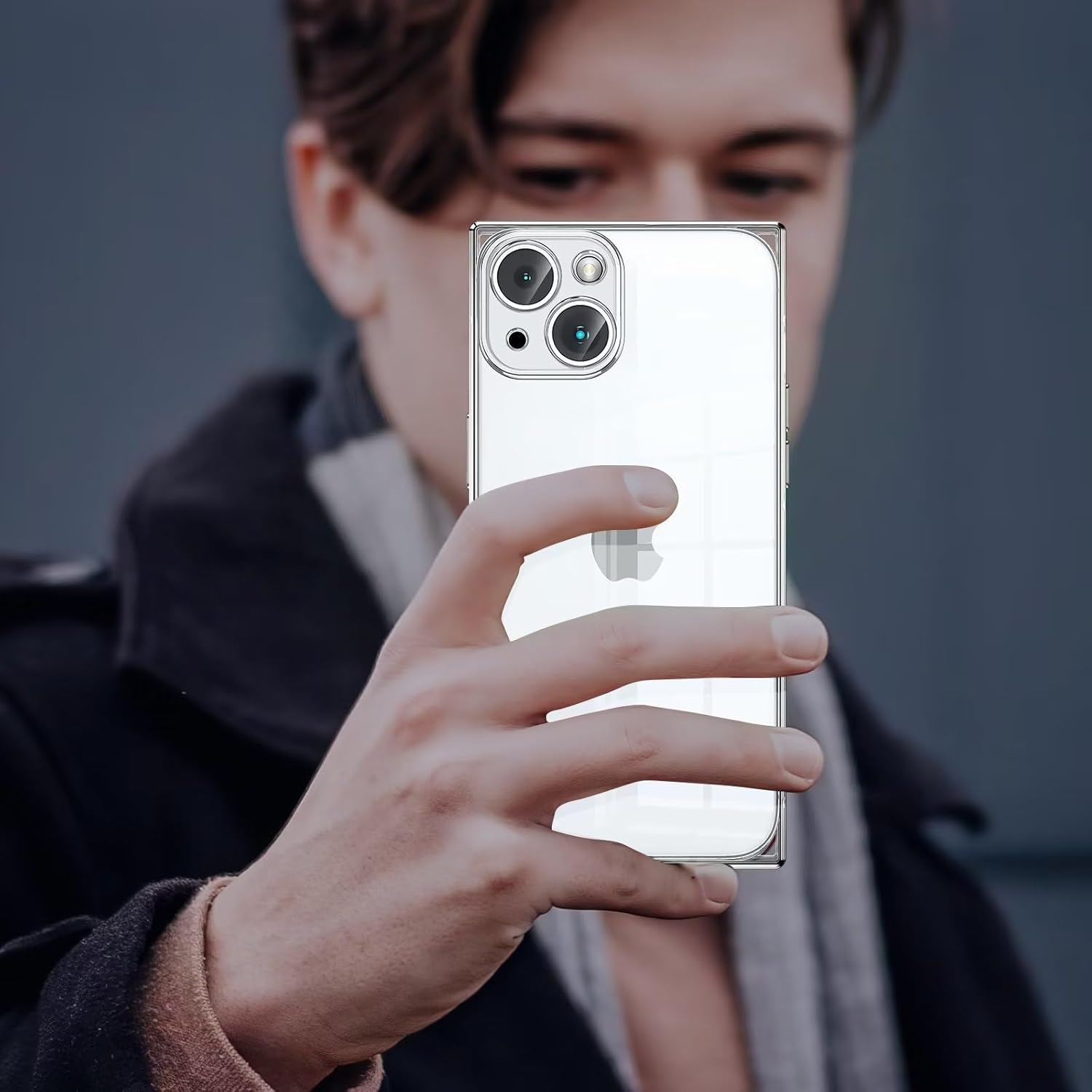 Tzomsze Funda cuadrada compatible con iPhone 15 Plus transparente, protección completa de la cámara y esquinas reforzadas, funda delgada de silicona