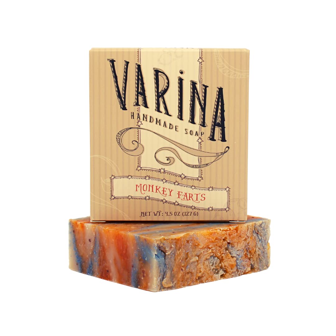 Varina Jabón en barra Natural Monkey Farts – Limpieza suave para pieles sensibles, afrutado – Paquete de 3 – Experimenta una piel sana y brillante
