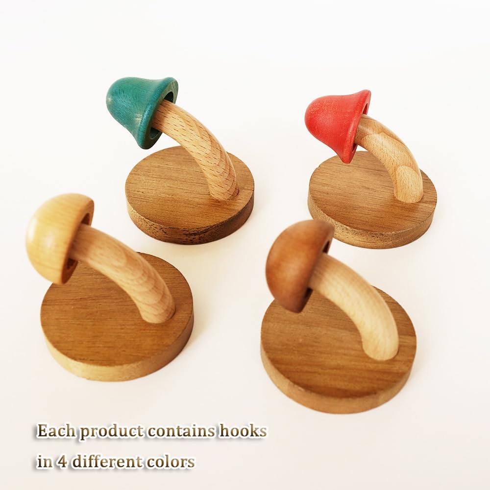 Fun – Gancho de madera con forma de hongo para abrigo, gancho de madera maciza no perforado, gancho de puerta de baño para cocina, baño, guardarropa