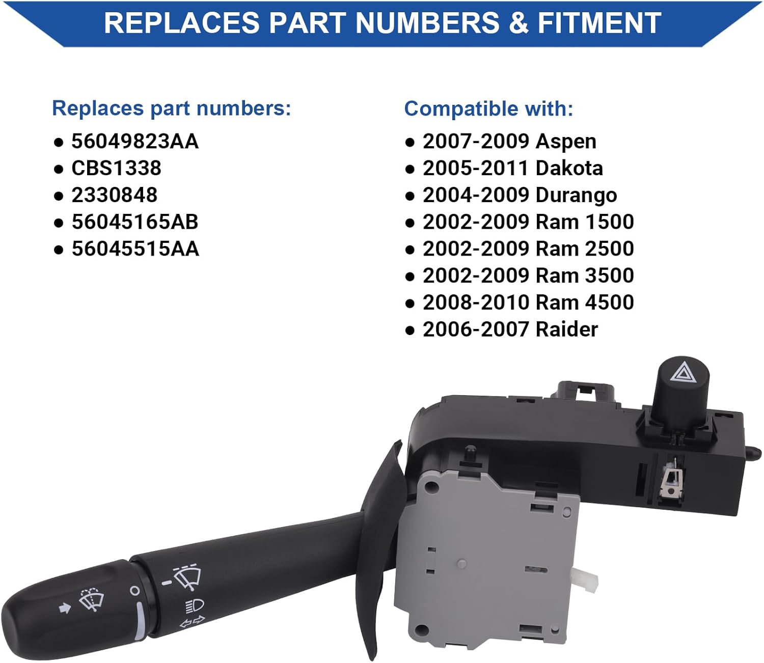 Obaee Interruptor multifunción para limpiaparabrisas compatible con Ram 1500 2500 3500 Truck 2002-2009, Dakota 2005-2010, Durango 2004-2009,