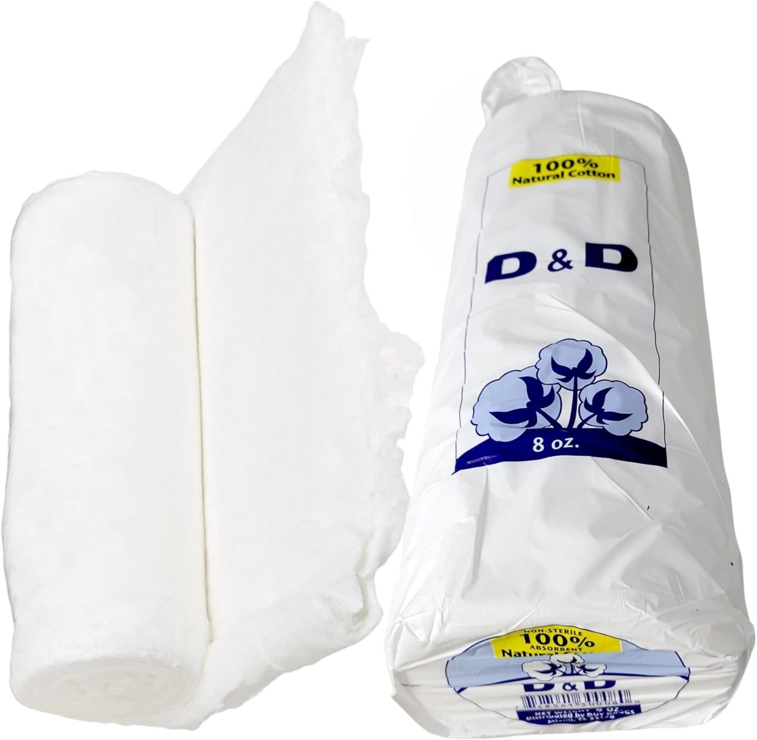 D&D – Rollo de algodón natural 100% no estéril, absorbente, 8 onzas, paquete de 2 (2)