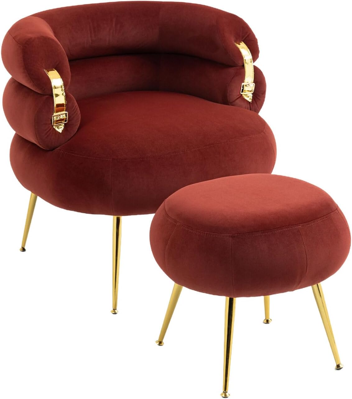 Silla decorativa de terciopelo con otomana, cómoda silla tapizada con patas de metal dorado, moderno sillón copetudo con reposapiés, para sala de