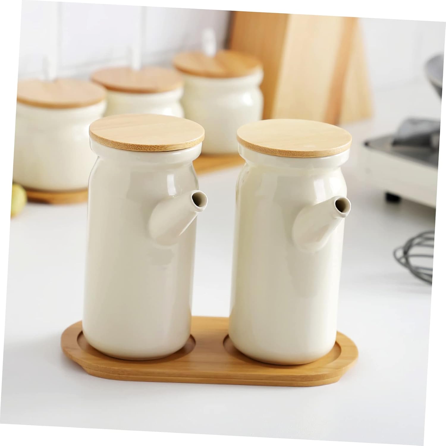 HOMSFOU Recipiente de aceite de cerámica con tapa, dispensador de aceite de ensalada, botellas de vinagre, botella de salsa de cerámica, aceite de
